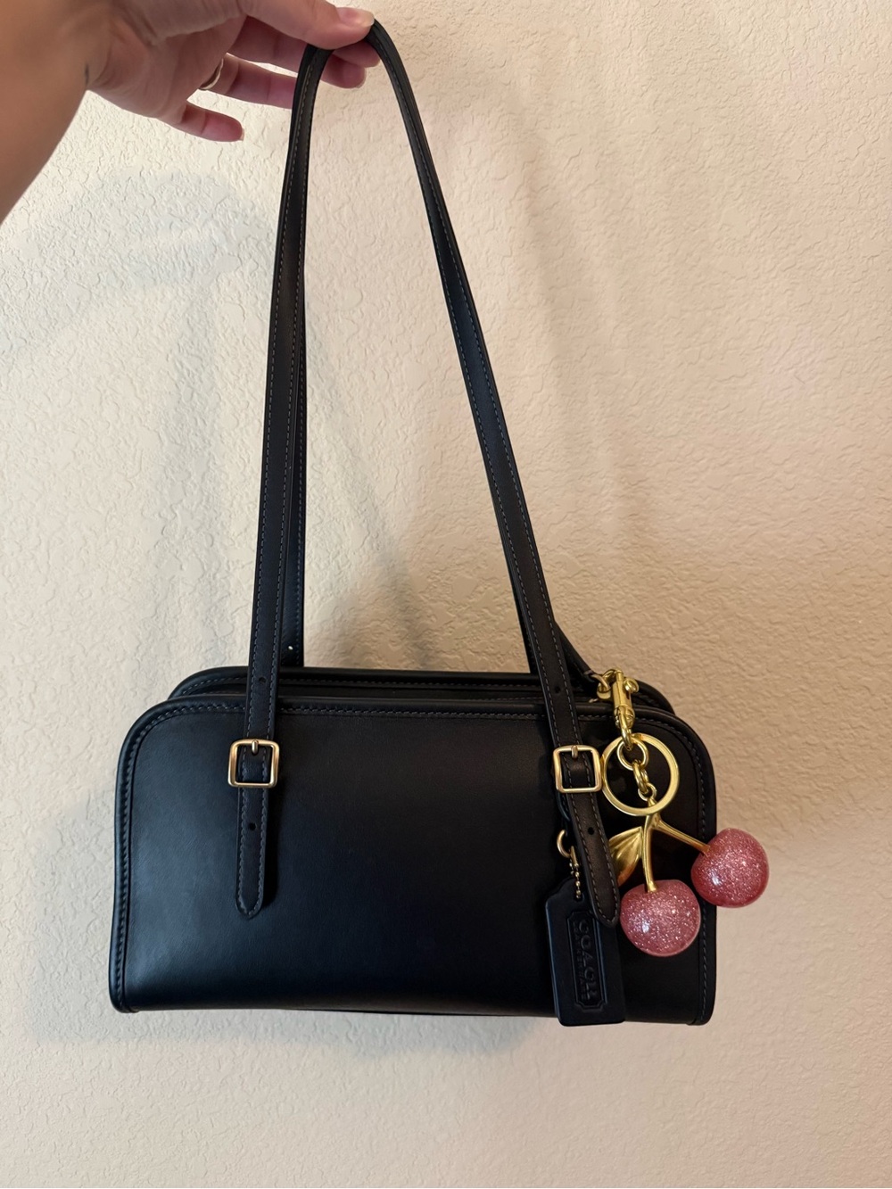 Coach Black Swing Zip Shoulder Bag with Cherry Charm